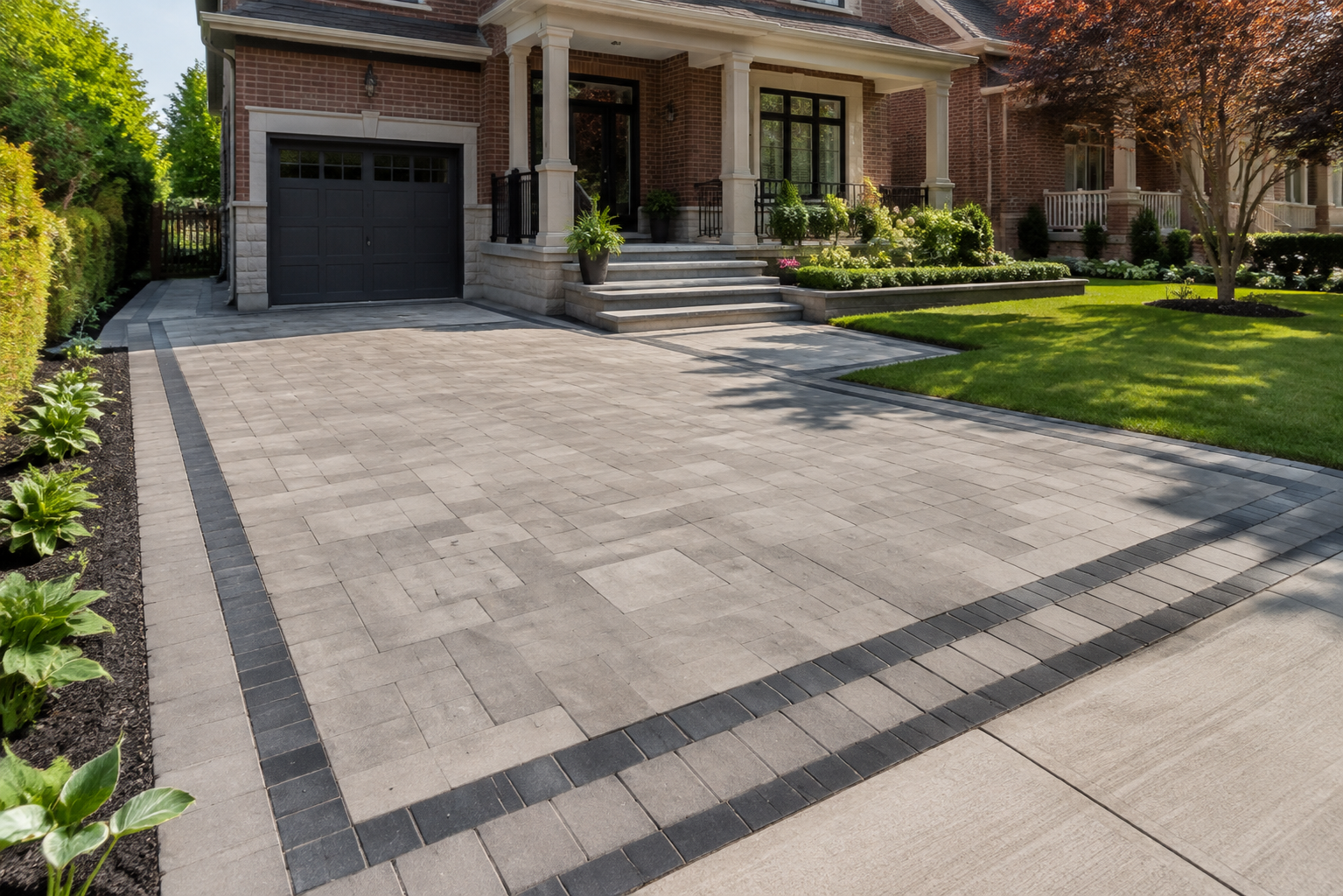 Interlock driveway installation in Toronto.